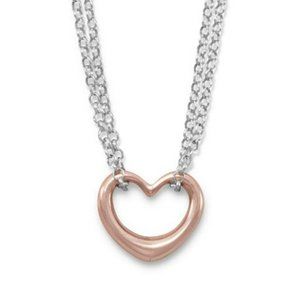 Sterling Silver Italian Two Tone Double Strand Open Heart Necklace